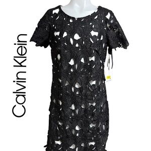 Calvin Klein Black and White Flutter Sleeve Sheath Dress